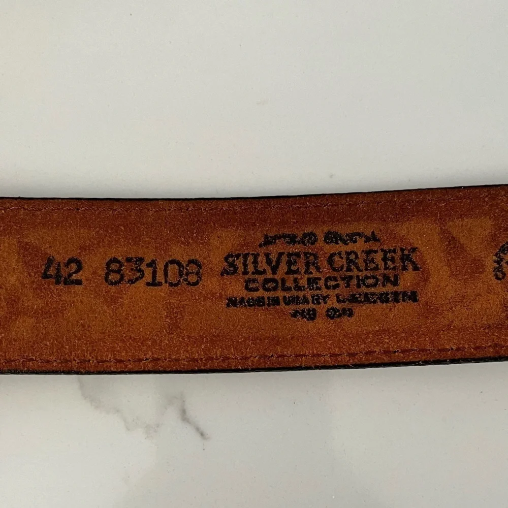 Vintage Silver Creek Collection 100% Leather Tooled Scroll Western Belt USA